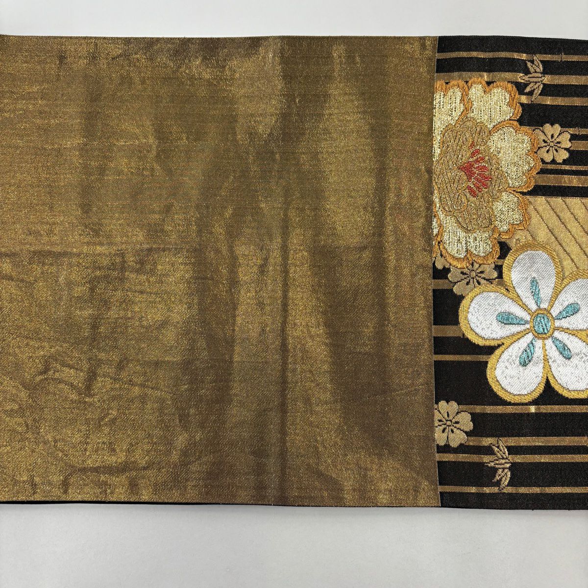 【美品】 袋帶 秀品級 椿 梅花 金絲 金金箔 金色 六通 純蠶絲