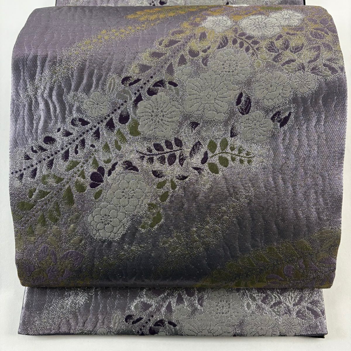 【美品】 袋帶 秀品級 辻花染 金金箔 淺紫 六通 純蠶絲