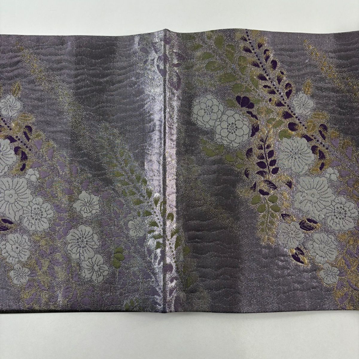 【美品】 袋帶 秀品級 辻花染 金金箔 淺紫 六通 純蠶絲