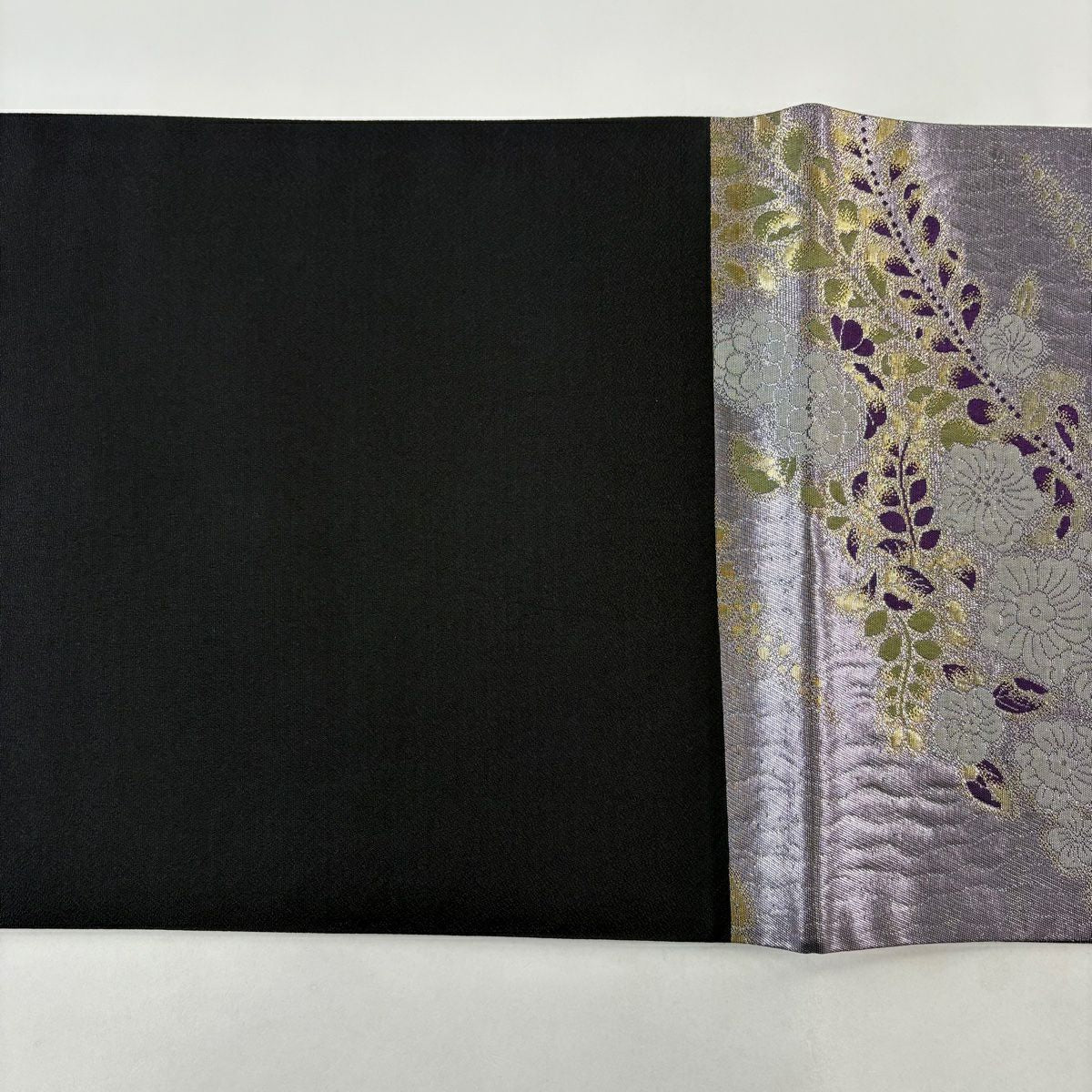 【美品】 袋帶 秀品級 辻花染 金金箔 淺紫 六通 純蠶絲