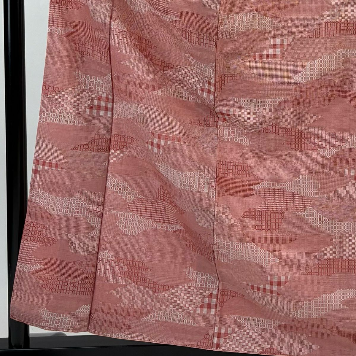 【美品】 紬織 身長159cm 袖長64cm M 雙層 幾何學圖案 粉米色 純蠶絲 名品級