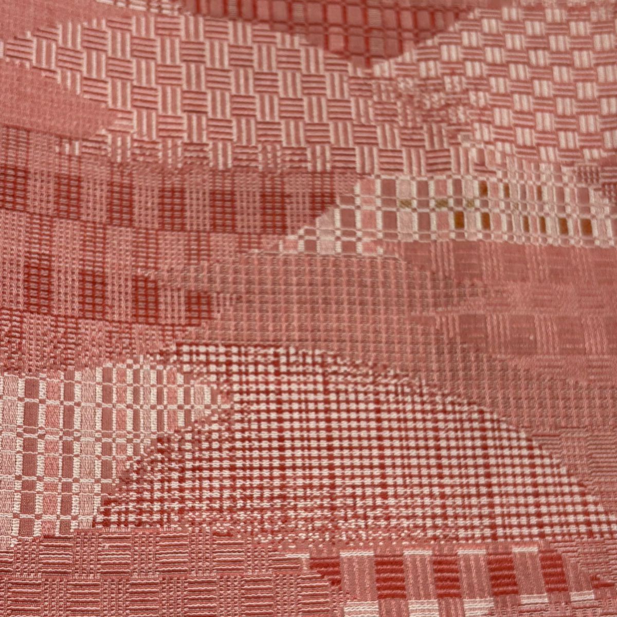 【美品】 紬織 身長159cm 袖長64cm M 雙層 幾何學圖案 粉米色 純蠶絲 名品級