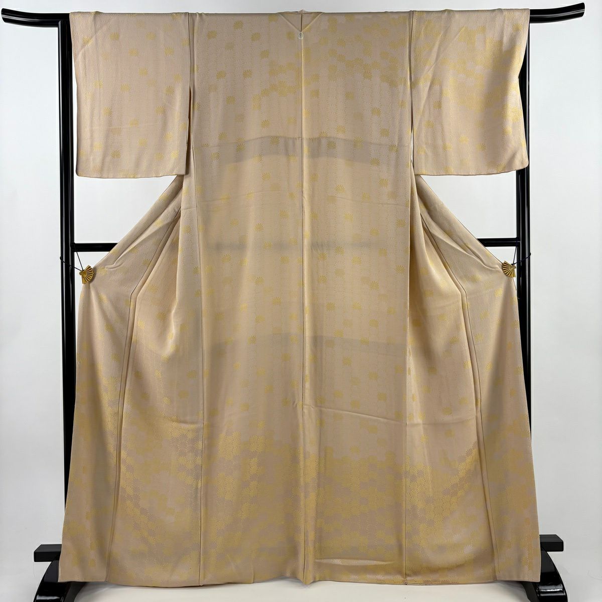 訪問服 身長166cm 袖長66.5cm M 雙層 ますいわ屋 菊花花紋 薄橙色 純蠶絲 名品級 一個紋