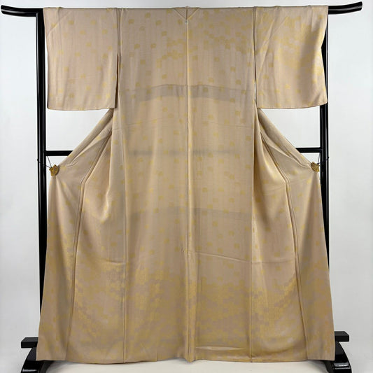 訪問服 身長166cm 袖長66.5cm M 雙層 ますいわ屋 菊花花紋 薄橙色 純蠶絲 名品級 一個紋