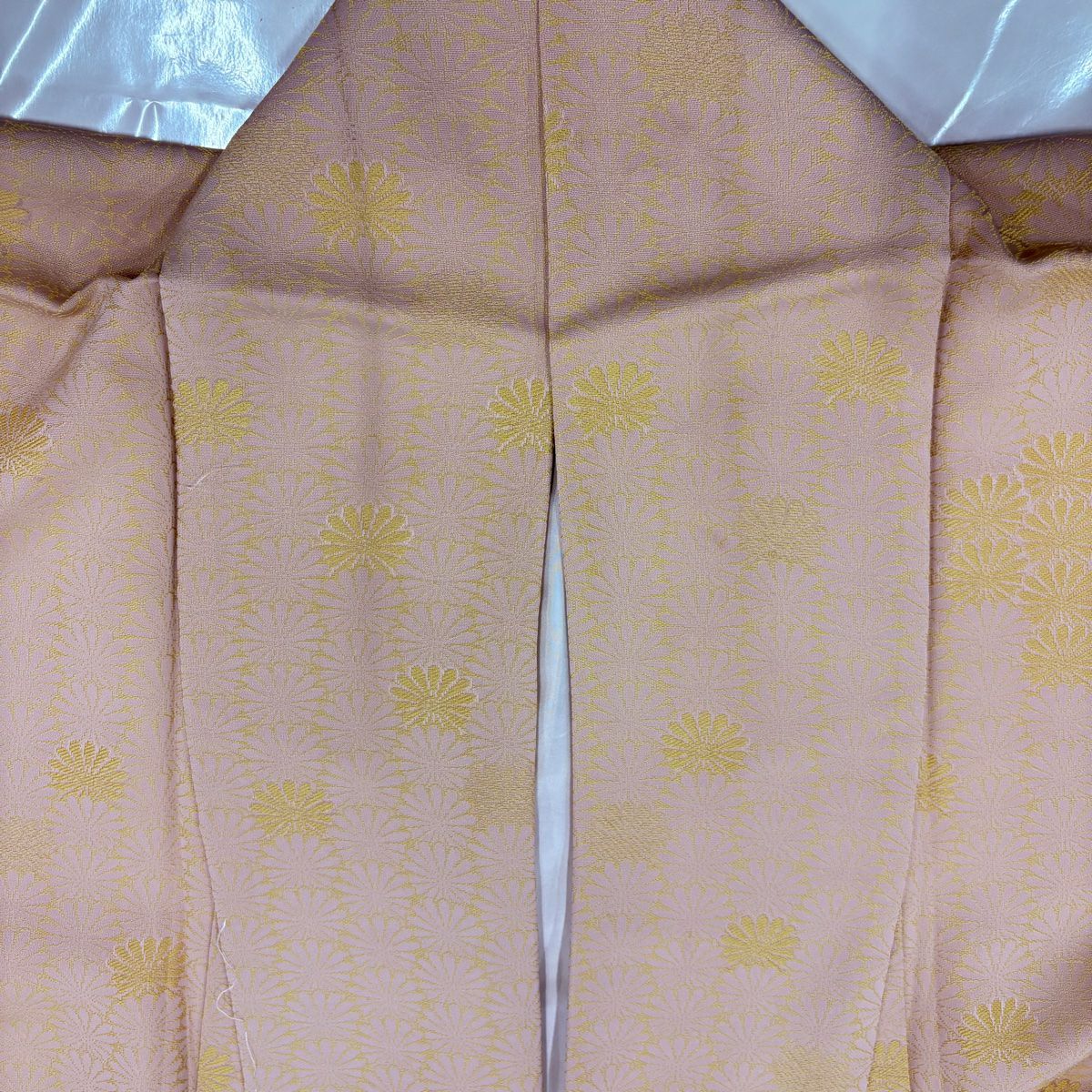 訪問服 身長166cm 袖長66.5cm M 雙層 ますいわ屋 菊花花紋 薄橙色 純蠶絲 名品級 一個紋
