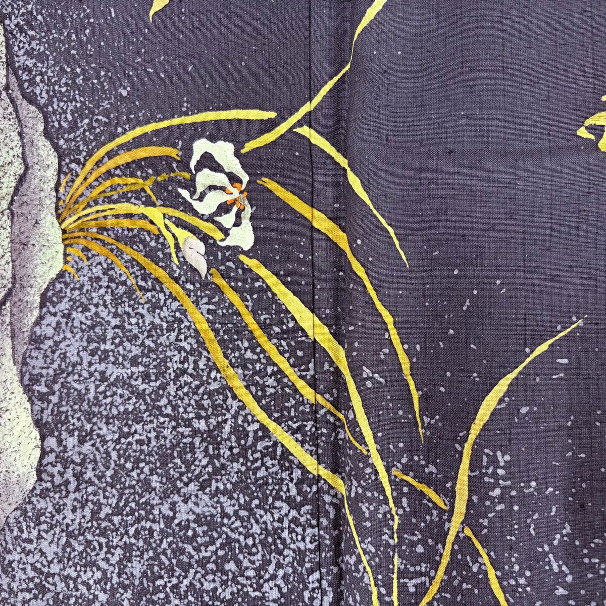 付下 身長163.5cm 袖長67cm M 雙層 紬織織 落款 草花紋葉紋 刺繡 金線 墨 黑 純蠶絲 名品級
