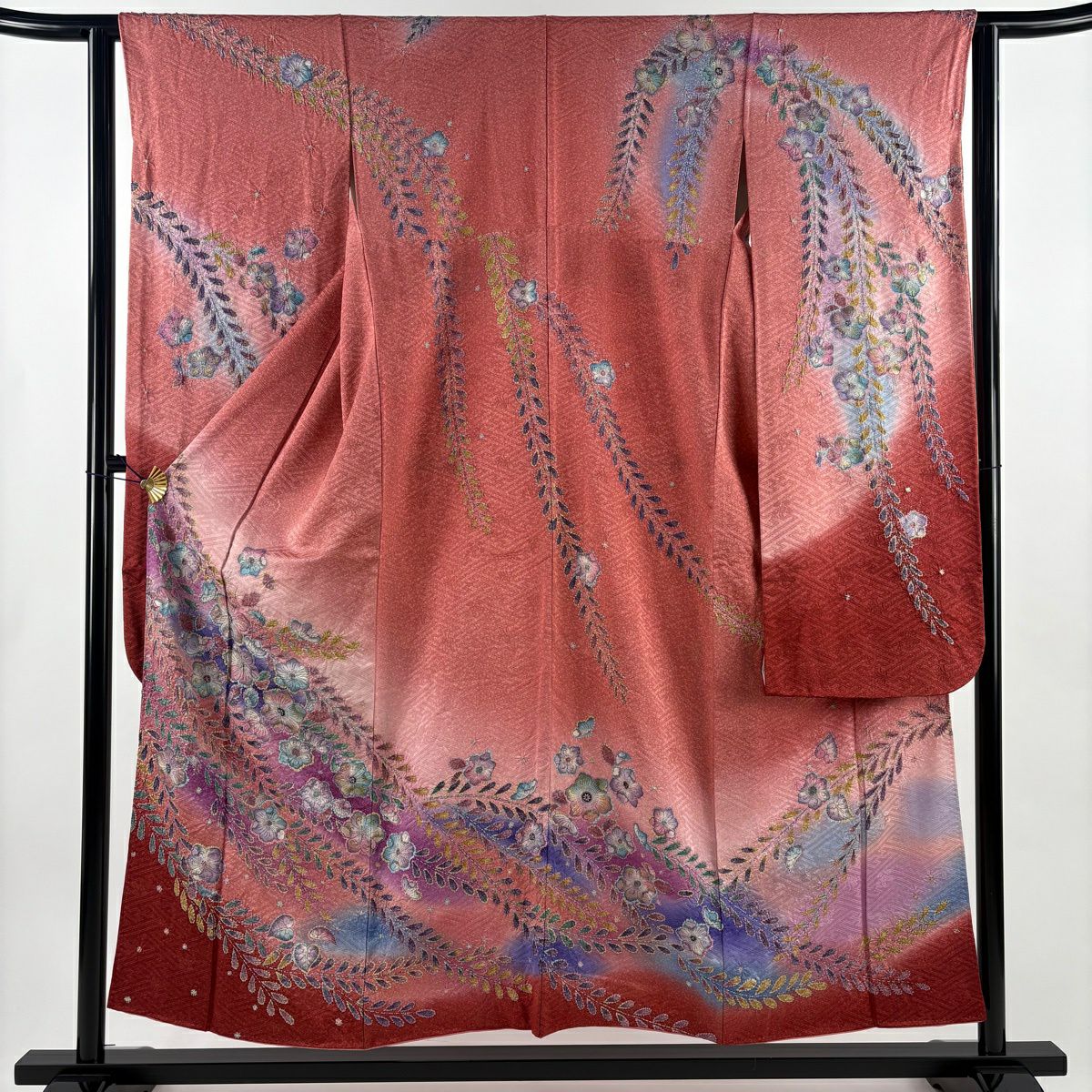 振袖禮服 身長154.5cm 袖長62cm S 雙層 辻花染 地紋 金彩裝飾 染分 粉紅 純蠶絲 名品級