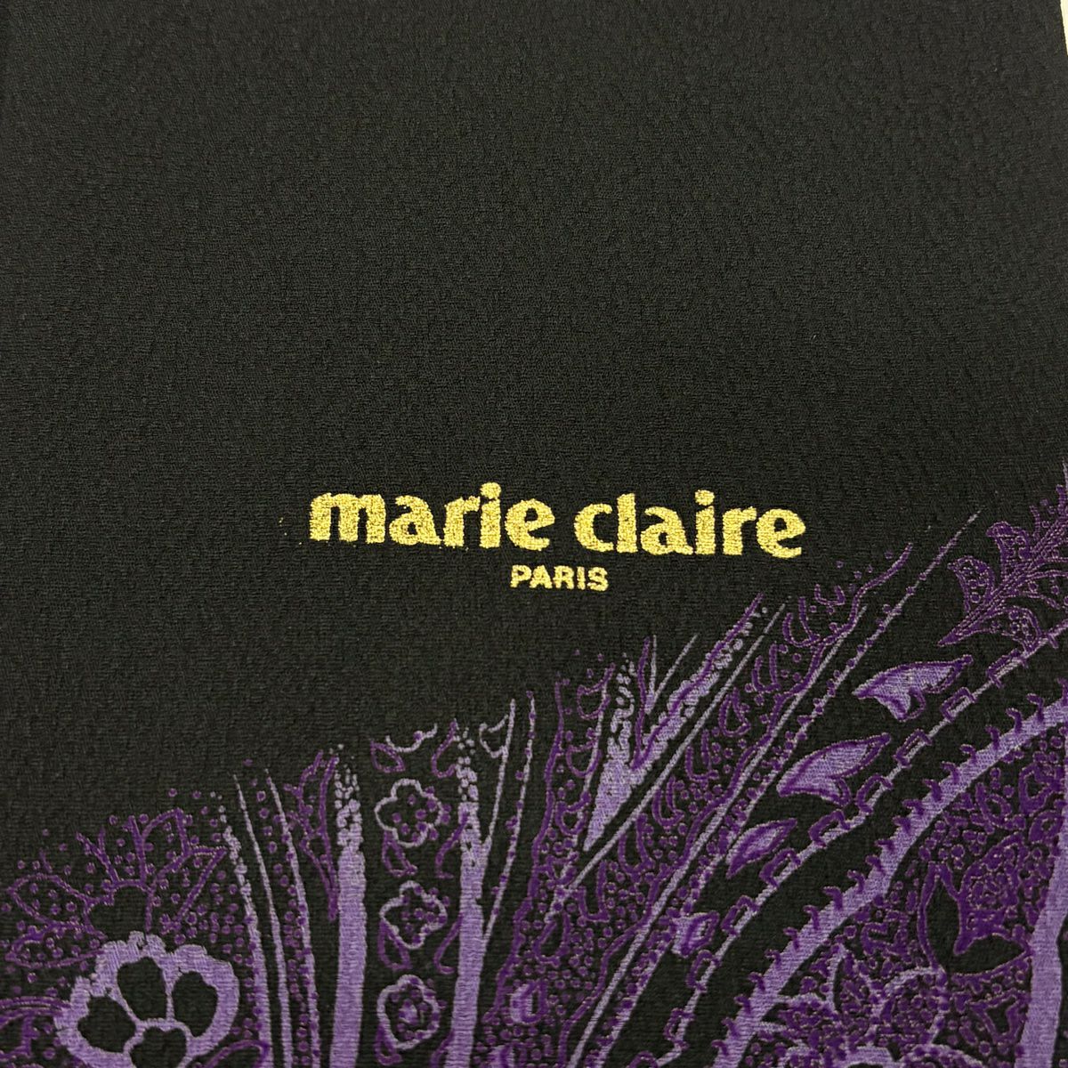 振袖禮服 身長167cm 袖長69cm L 雙層 Marie Claire 落款あり 樱花 幾何學 金銀彩 絞織 黑 純蠶絲 名品級