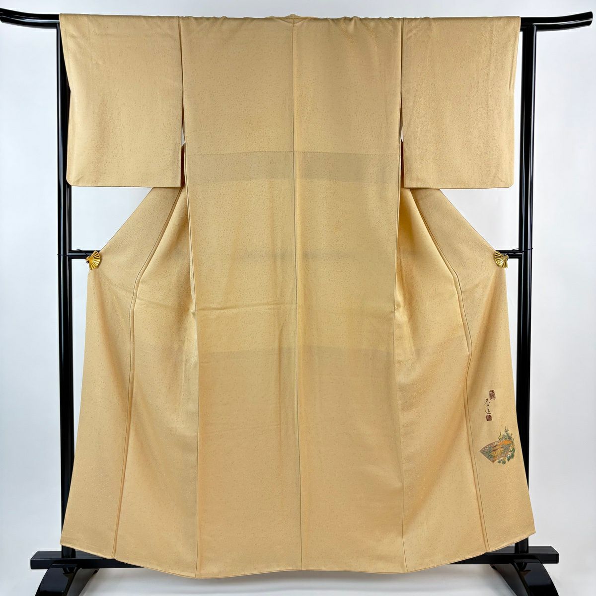 【美品】 留袖禮服禮服 身長160cm 袖長64.5cm M 雙層 甲斐泰造 落款あり 地紋 薄橙色 純蠶絲 名品級