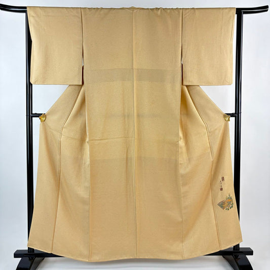 【美品】 留袖禮服禮服 身長160cm 袖長64.5cm M 雙層 甲斐泰造 落款あり 地紋 薄橙色 純蠶絲 名品級