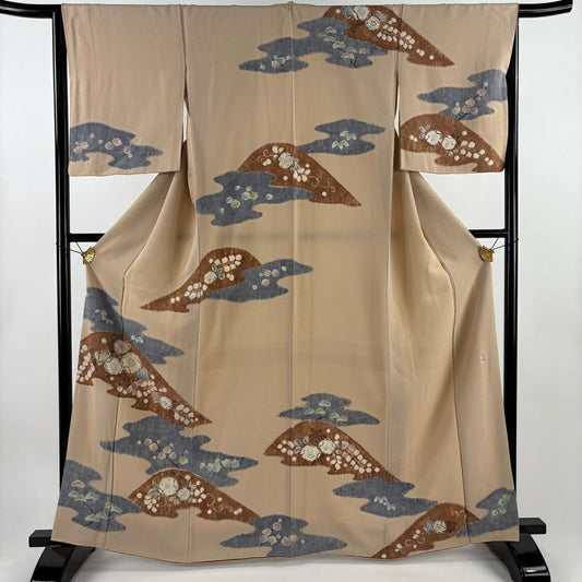 訪問服 身長163.5cm 袖長65cm M 雙層 滝泰 有落款 辻花染 絞染 米色 純蠶絲 名品級