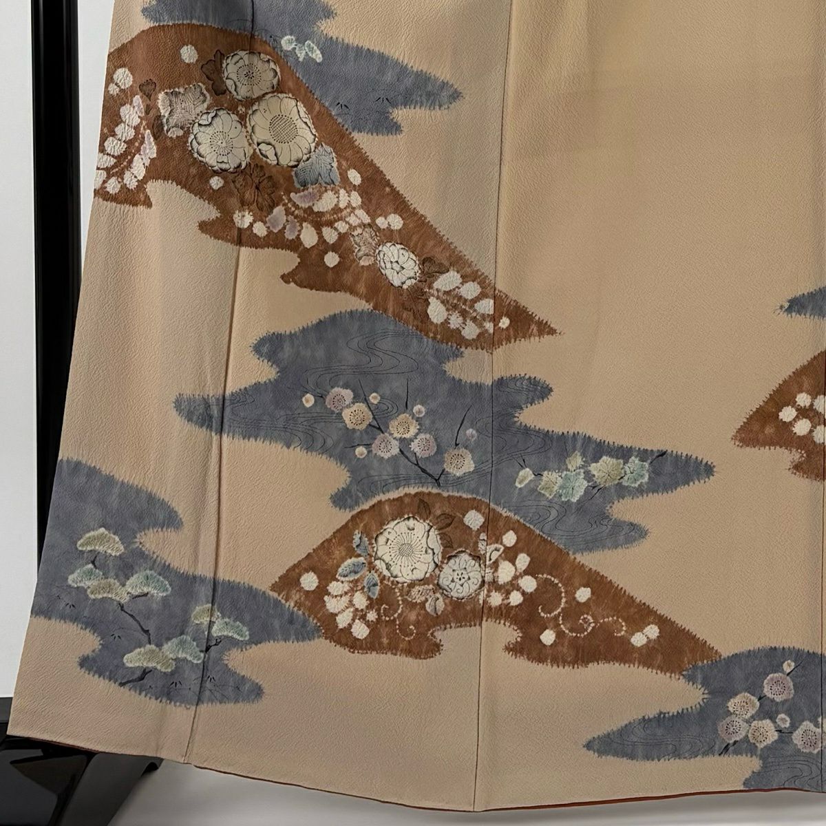 訪問服 身長163.5cm 袖長65cm M 雙層 滝泰 有落款 辻花染 絞染 米色 純蠶絲 名品級