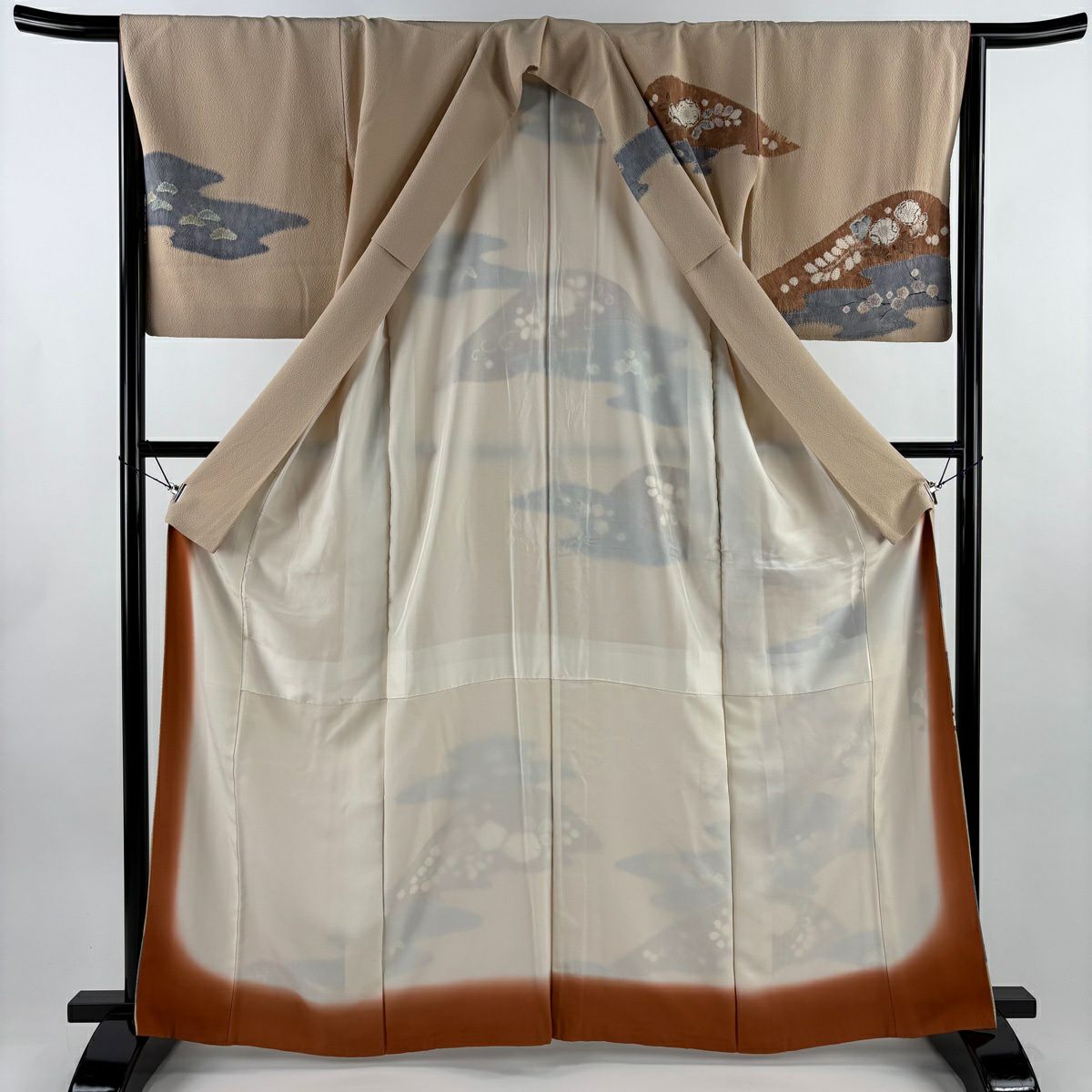 訪問服 身長163.5cm 袖長65cm M 雙層 滝泰 有落款 辻花染 絞染 米色 純蠶絲 名品級