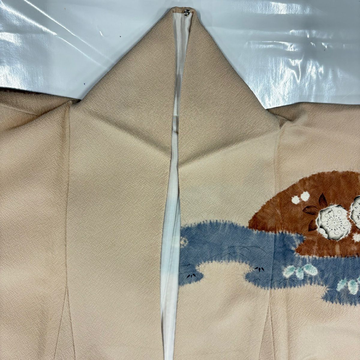 訪問服 身長163.5cm 袖長65cm M 雙層 滝泰 有落款 辻花染 絞染 米色 純蠶絲 名品級