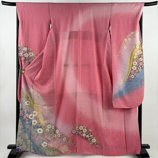 振袖禮服 身長164cm 袖長67.5cm L 雙層 櫻花 辻花染 金彩裝飾 漸層 粉紅 純蠶絲 名品級