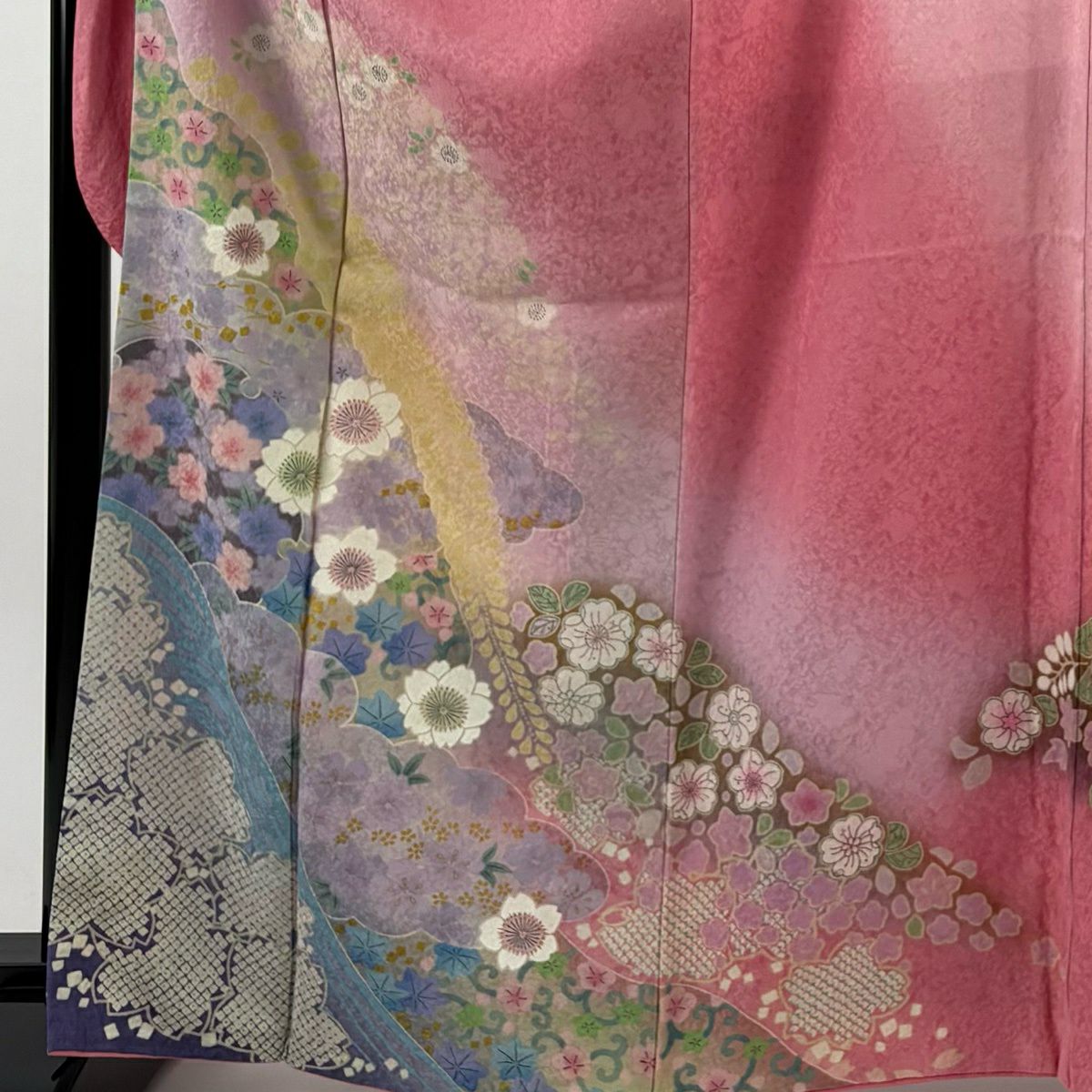 振袖禮服 身長164cm 袖長67.5cm L 雙層 櫻花 辻花染 金彩裝飾 漸層 粉紅 純蠶絲 名品級