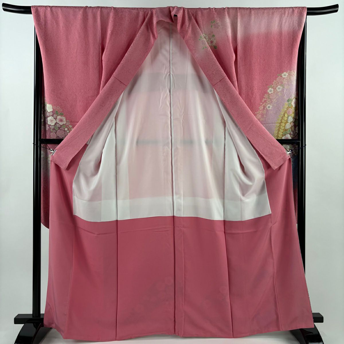 振袖禮服 身長164cm 袖長67.5cm L 雙層 櫻花 辻花染 金彩裝飾 漸層 粉紅 純蠶絲 名品級