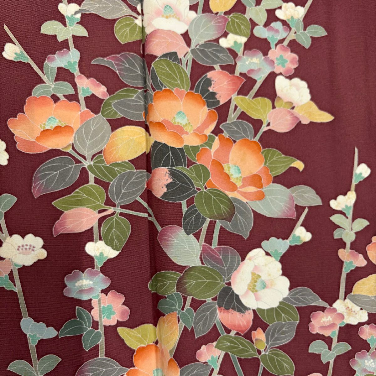 訪問服 身長155.5cm 袖長63cm S 雙層 落款あり 枝花 紅紫 純蠶絲 名品級 一つ紋
