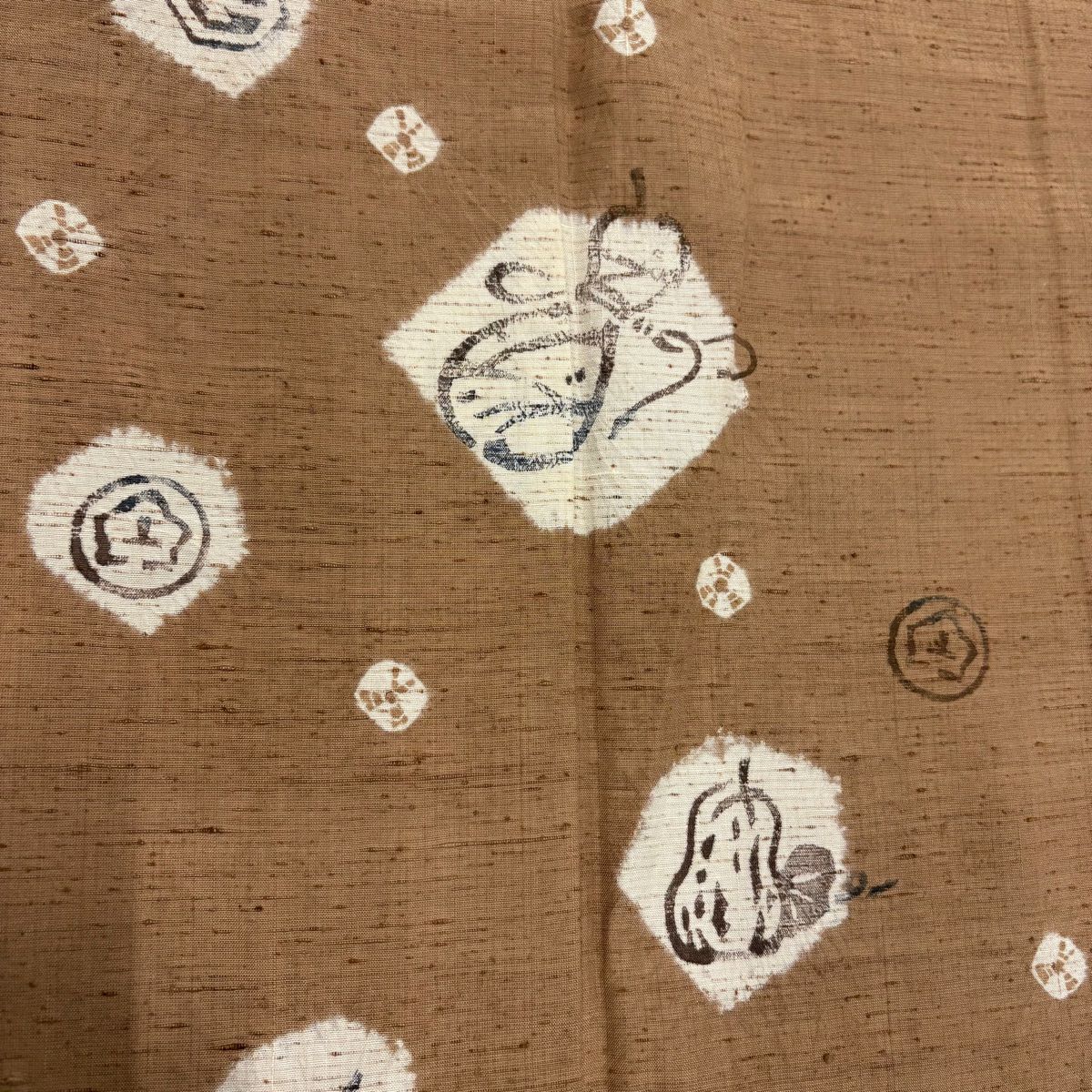 【美品】 付下 身長160.5cm 袖長63.5cm S 雙層 紬織織 落款あり 瓢箪 野菜 山吹茶 純蠶絲 名品級