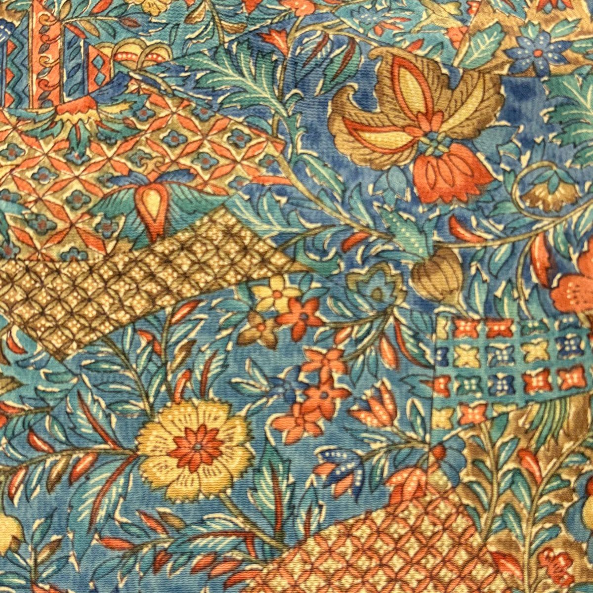 【美品】 小紋 身長157.5cm 袖長61cm S 雙層 草花紋紋 鳥 茶綠 純蠶絲 優品級
