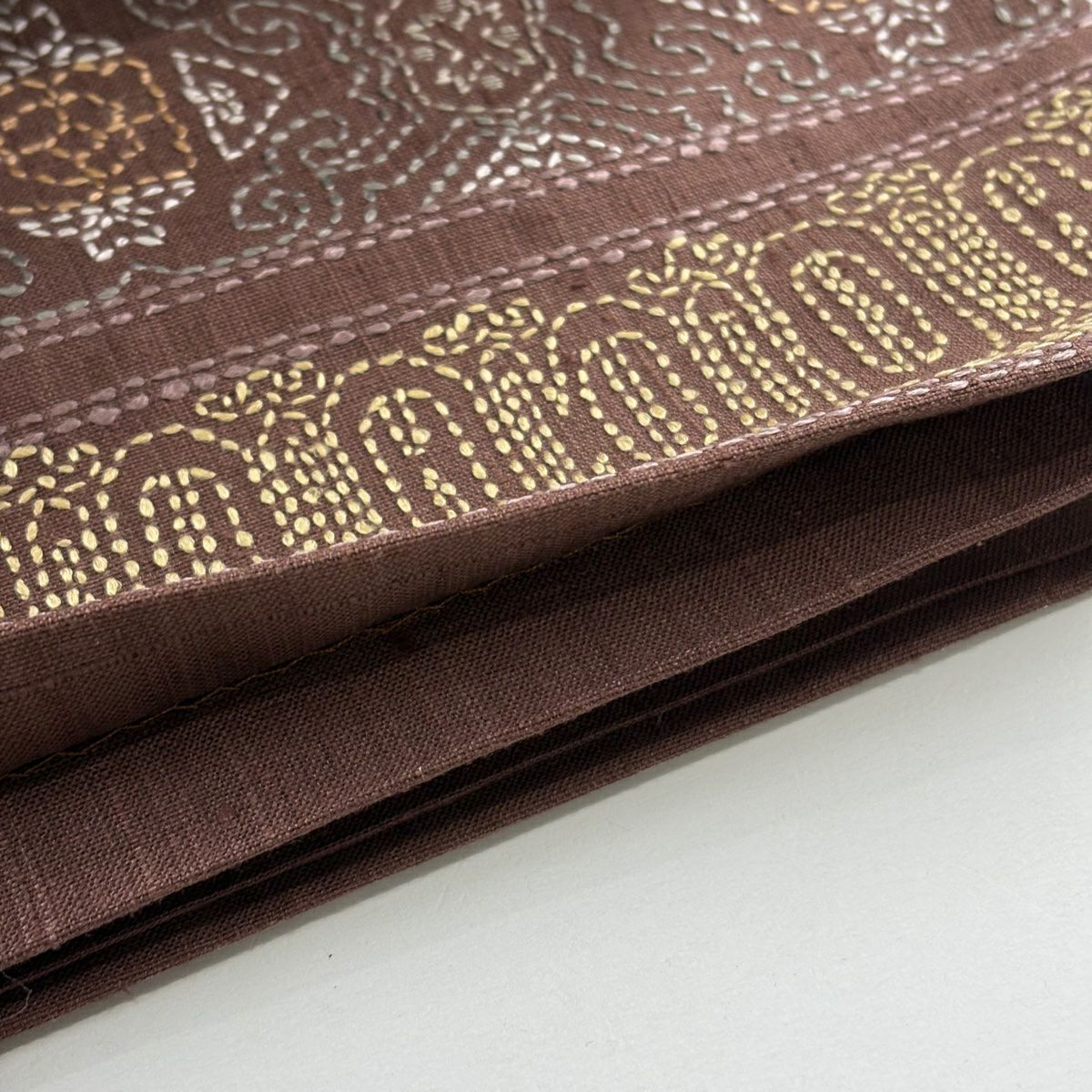 【美品】 袋帶 逸品級 華紋 花鳥 刺繡 小豆 深紅 六通 純蠶絲