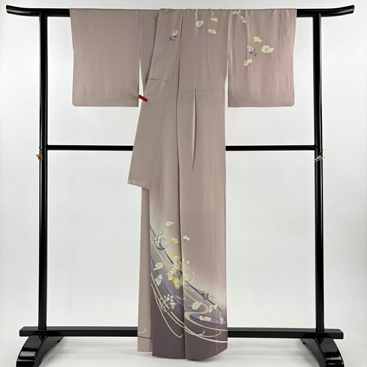 訪問服 身長160.5cm 袖長64cm M 雙層 橋本靜華 加賀友禪 やまと 有落款 蘭 鈴蘭 漸層 淡粉色 純蠶絲 逸品級 一個紋