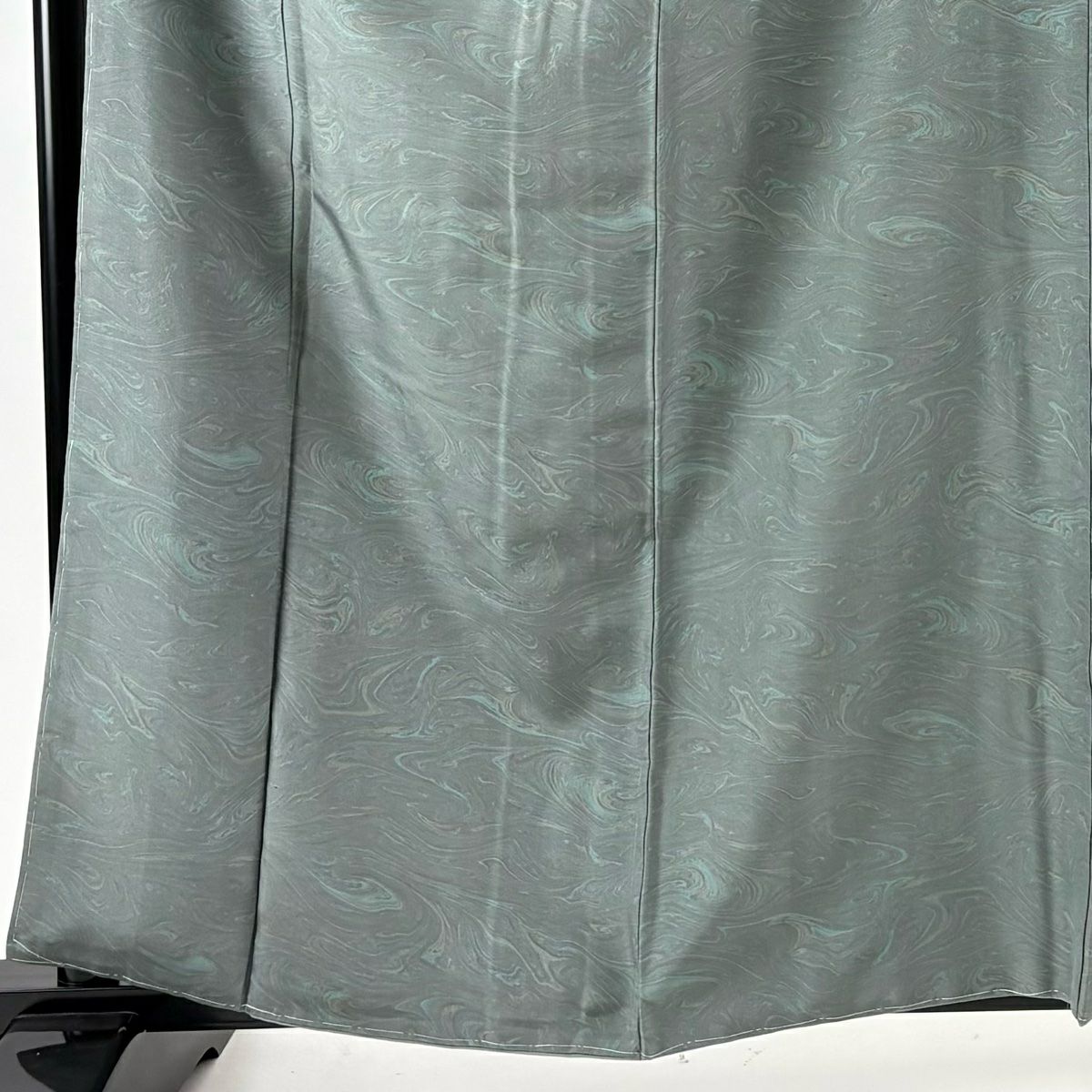 【美品】 小紋 身長162cm 袖長66.5cm M 雙層 袋帶套裝 證書齊全 墨流 灰綠 純蠶絲 名品級