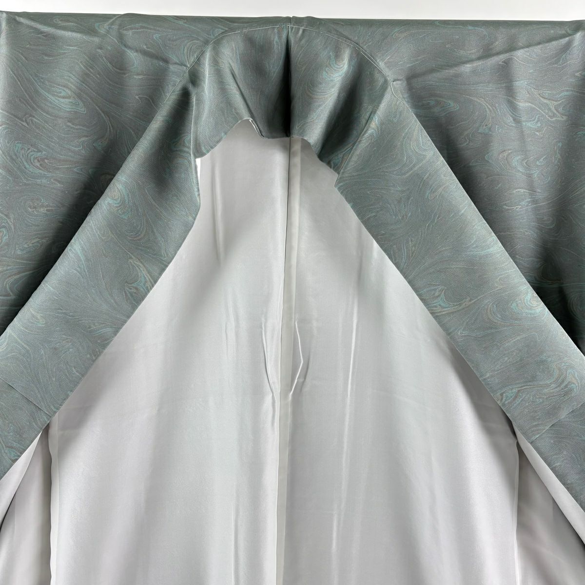【美品】 小紋 身長162cm 袖長66.5cm M 雙層 袋帶套裝 證書齊全 墨流 灰綠 純蠶絲 名品級