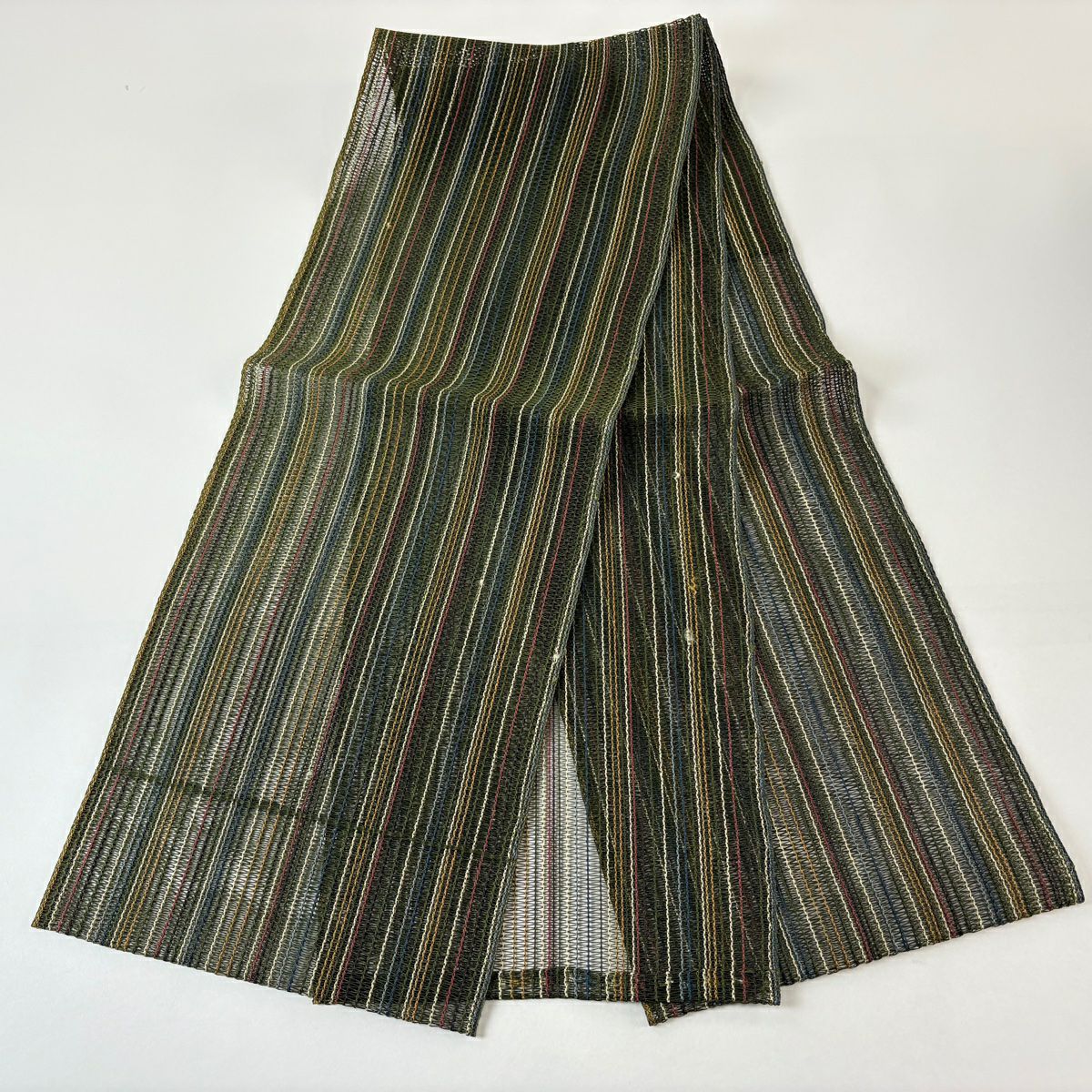 【美品】 名古屋帶 秀品級 夏帶 八寸名古屋帶 縱條紋 條紋 茶綠 純蠶絲