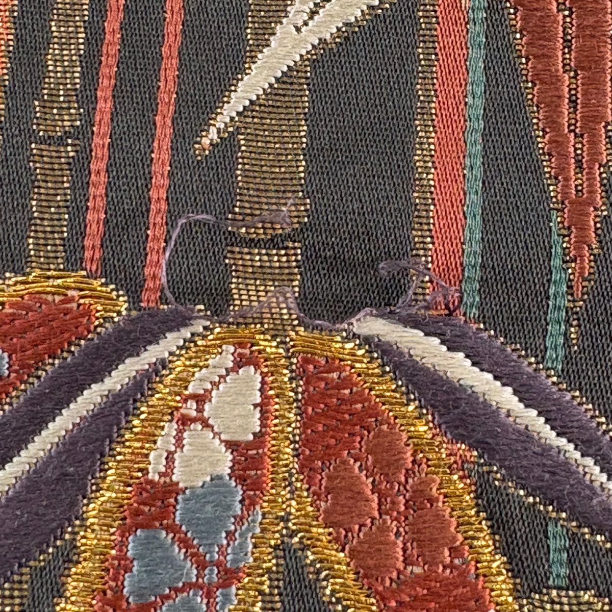 袋帶 秀品級 鈴乃屋 笹 櫻花 刺繡 金金箔 紅茶 六通 純蠶絲