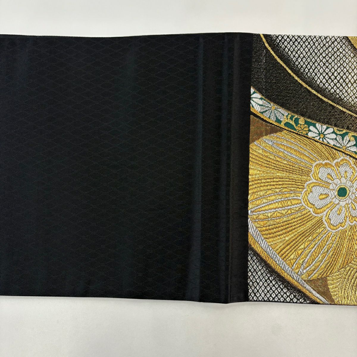 【美品】 袋帶 秀品級 手鞠 花唐草紋 金銀彩 刺繡 紫 六通 純蠶絲