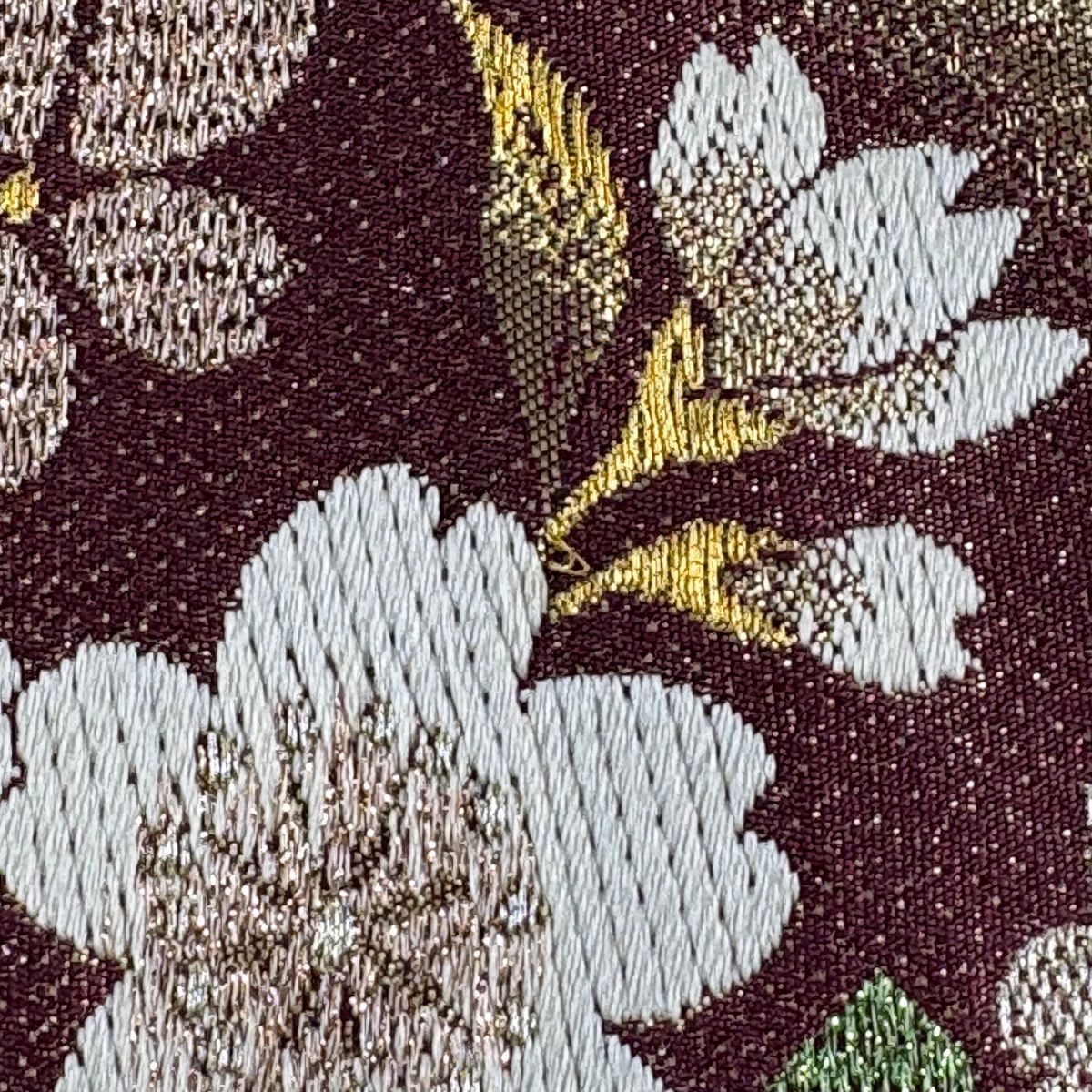 【美品】 袋帶 秀品級 大和 櫻花花瓣 刺繡 金銀彩 紅紫 六通 純蠶絲