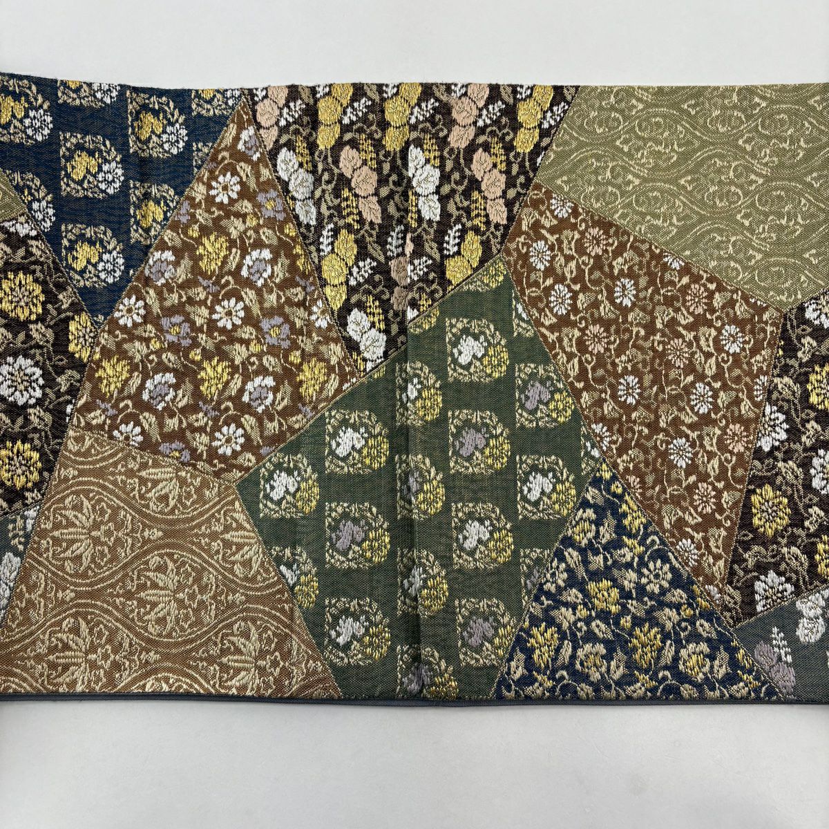 袋帶 秀品級 裂取正倉院文 草花紋刺繡 金線 茶 六通 純蠶絲