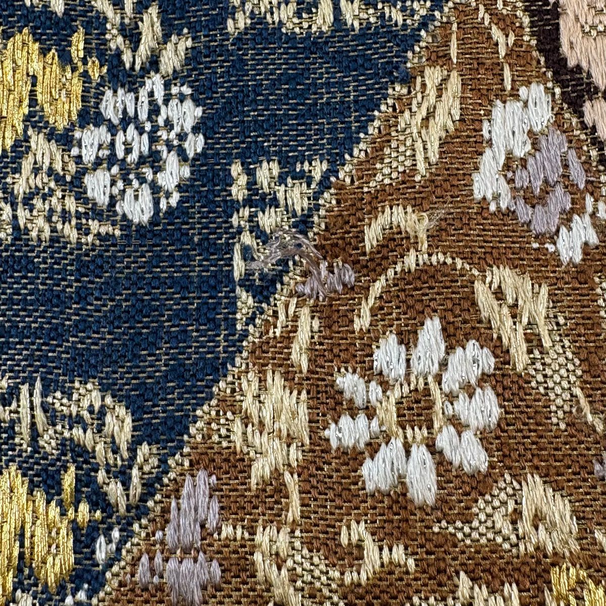 袋帶 秀品級 裂取正倉院文 草花紋刺繡 金線 茶 六通 純蠶絲
