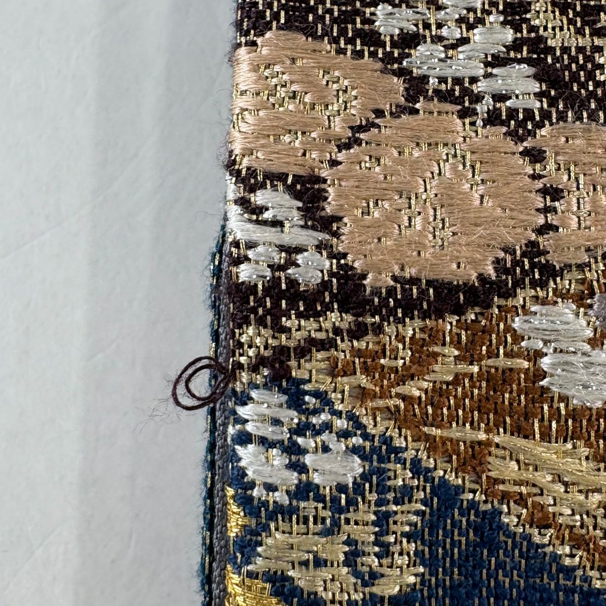 袋帶 秀品級 裂取正倉院文 草花紋刺繡 金線 茶 六通 純蠶絲