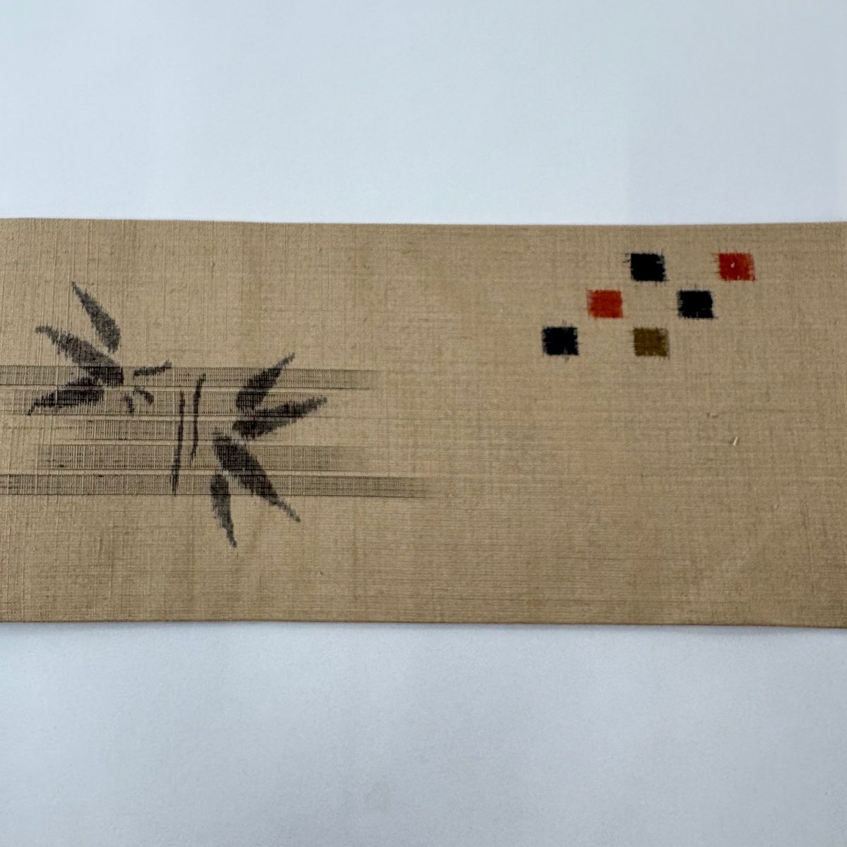 【美品】名古屋帶 優品級 紬織織 竹子子 流水 薄茶 純蠶絲