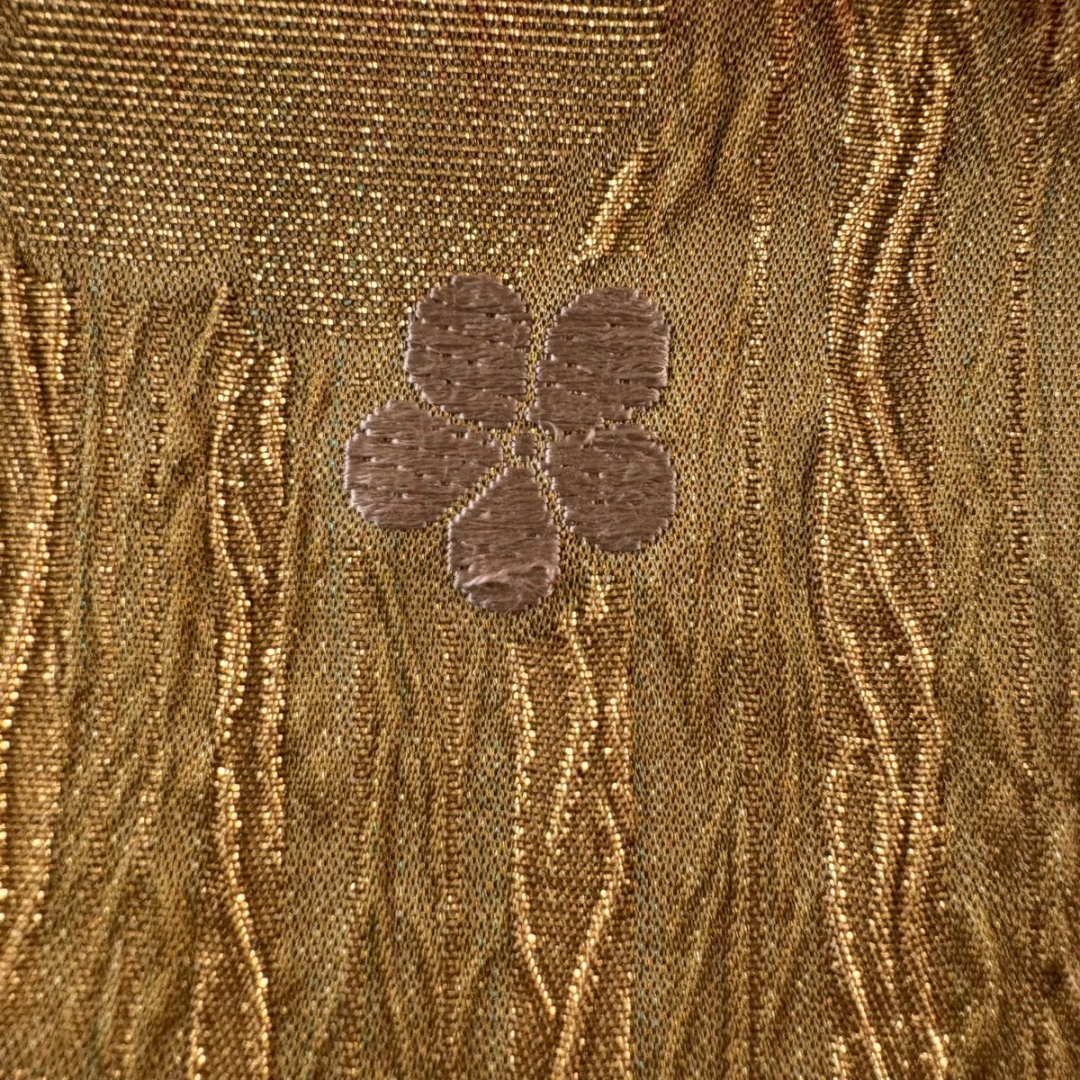 袋帶 秀品級 振袖禮服禮服用 梅花 金金箔 紅茶 六通 純蠶絲