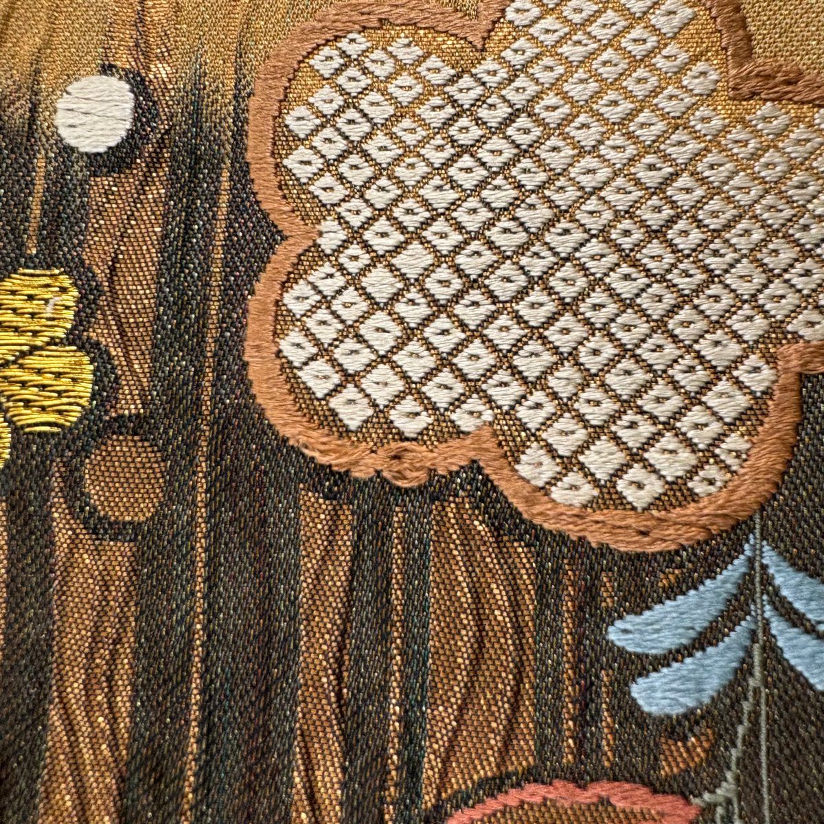 袋帶 秀品級 振袖禮服禮服用 梅花 金金箔 紅茶 六通 純蠶絲