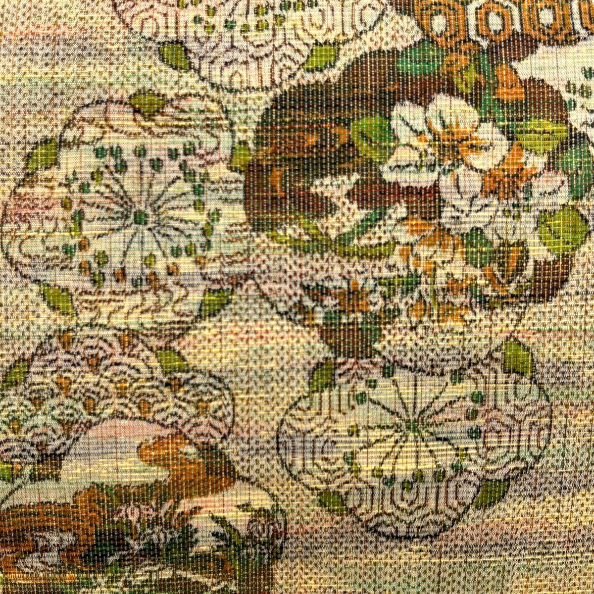 【美品】 開口名古屋帶 優品級 梅花花 有職紋樣 米色 純蠶絲
