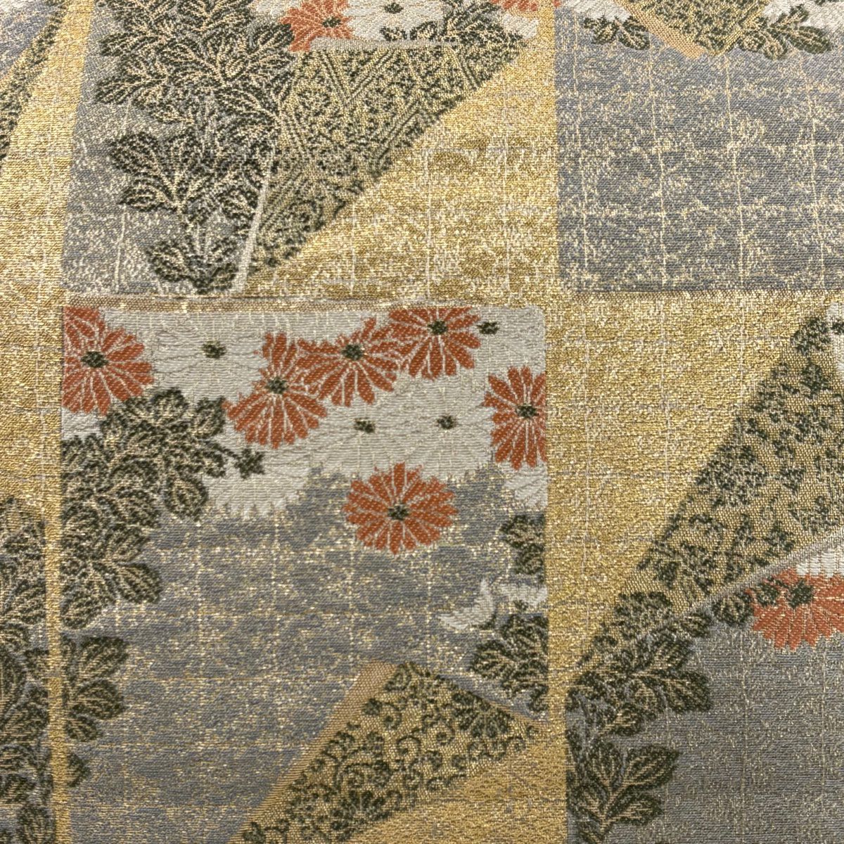 【美品】 袋帶 秀品級 色紙 菊花 金金箔 金色 六通 純蠶絲