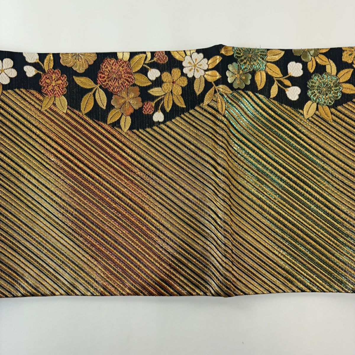 【美品】 袋帶 優品級 辻花染圖案 斜紋 金金箔 金絲 金色 六通 純蠶絲