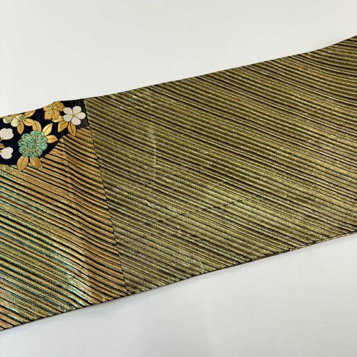 【美品】 袋帶 優品級 辻花染圖案 斜紋 金金箔 金絲 金色 六通 純蠶絲
