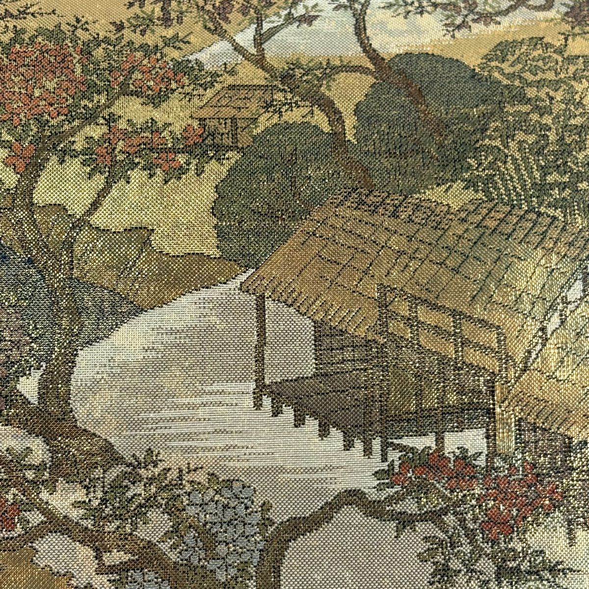 袋帶 秀品級 山並 舟 金絲 金金箔 金色 大鼓圖案 純蠶絲