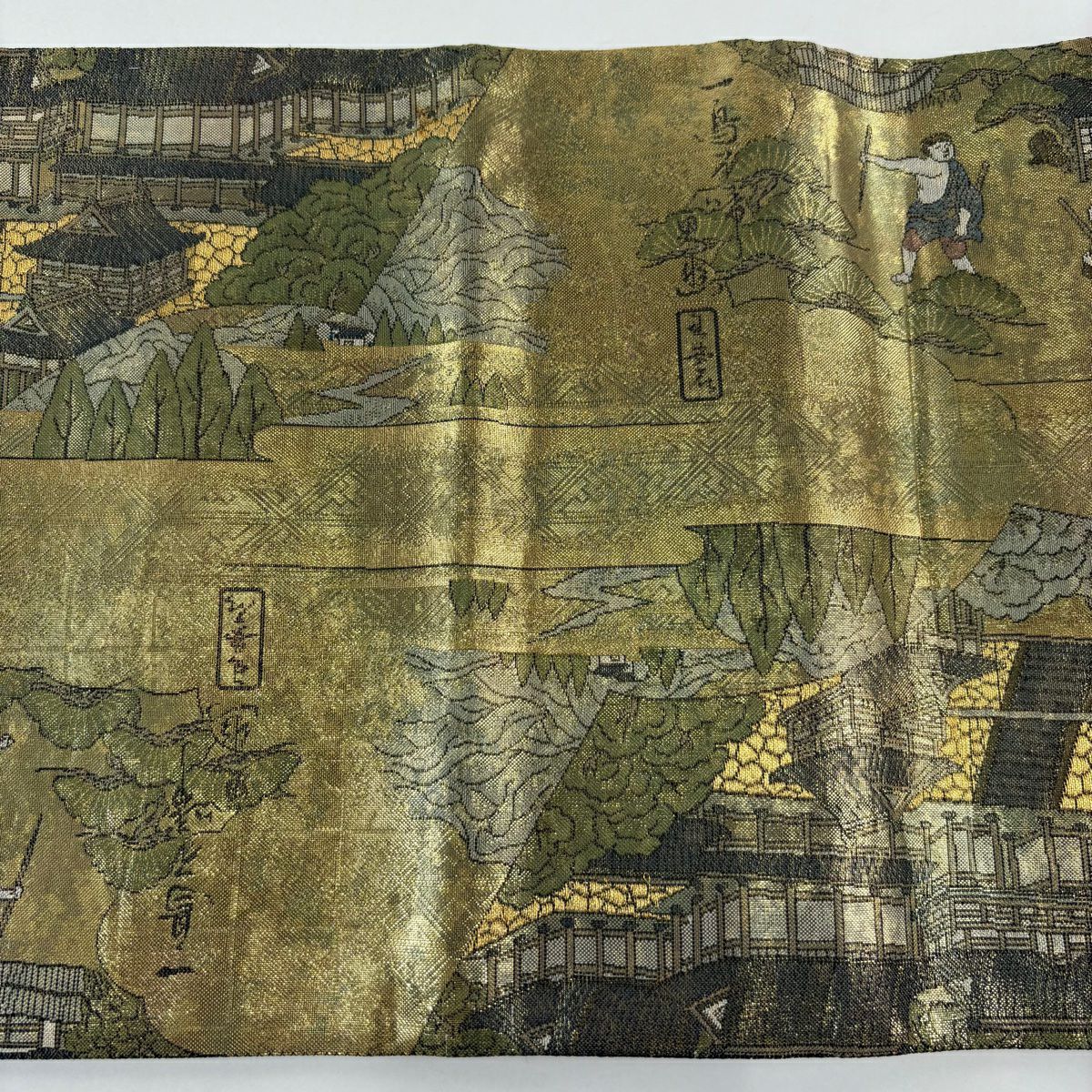 袋帶 秀品級 山並 舟 金絲 金金箔 金色 大鼓圖案 純蠶絲
