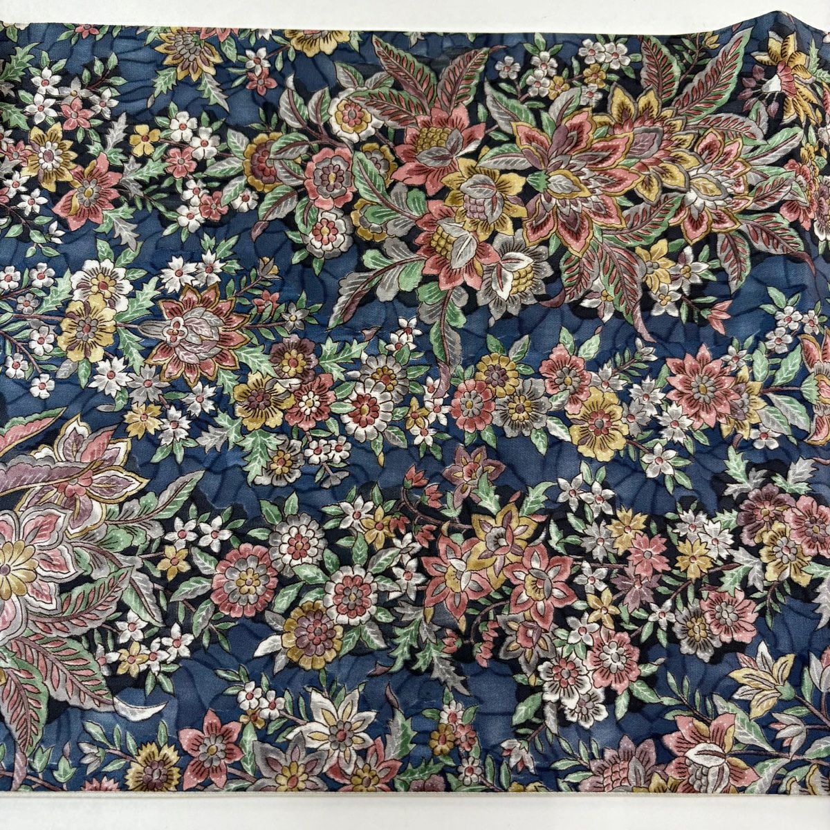【美品】 袋帶 秀品級 二代目 更甚 落款 草花紋紋 金金箔 青灰 深藍色 六通 純蠶絲