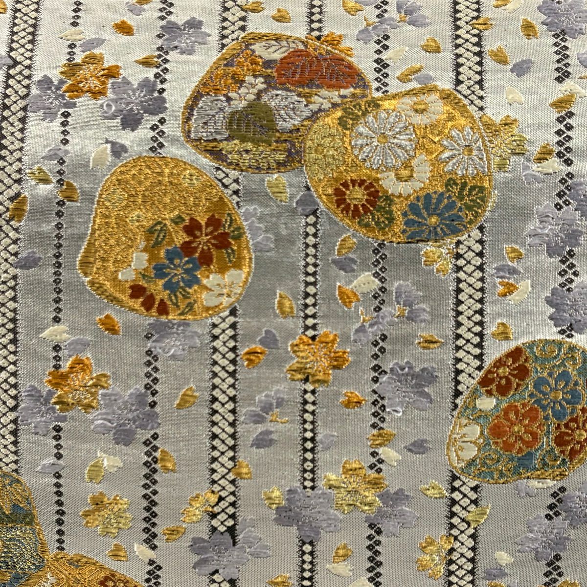 袋帶 秀品級 貝合 櫻花 金銀彩 金金箔 銀 六通 純蠶絲