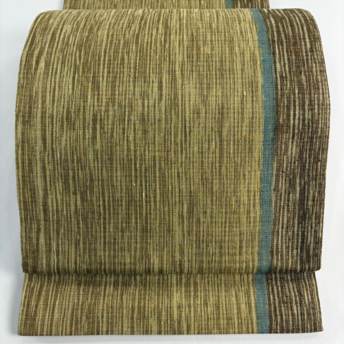 【美品】 袋帶 秀品級 縞 金絲 黃土 純蠶絲