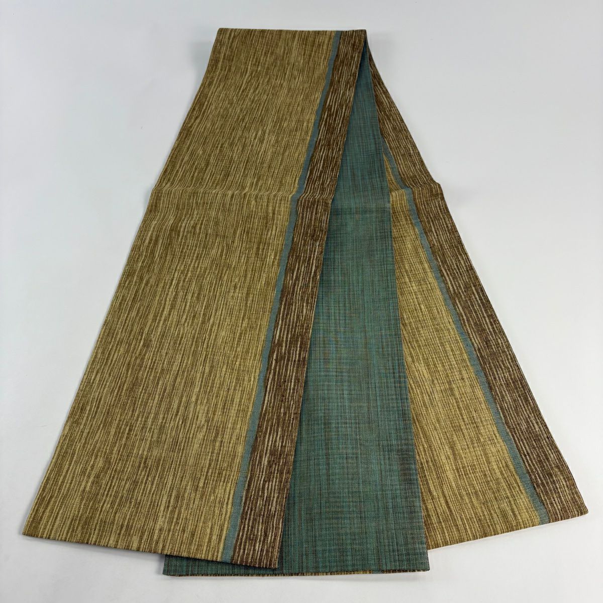【美品】 袋帶 秀品級 縞 金絲 黃土 純蠶絲