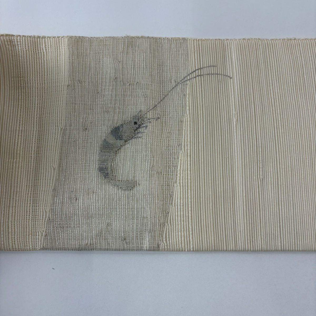 【美品】名古屋帶 秀品級 夏帶 海老 銀線 奶油色 純蠶絲