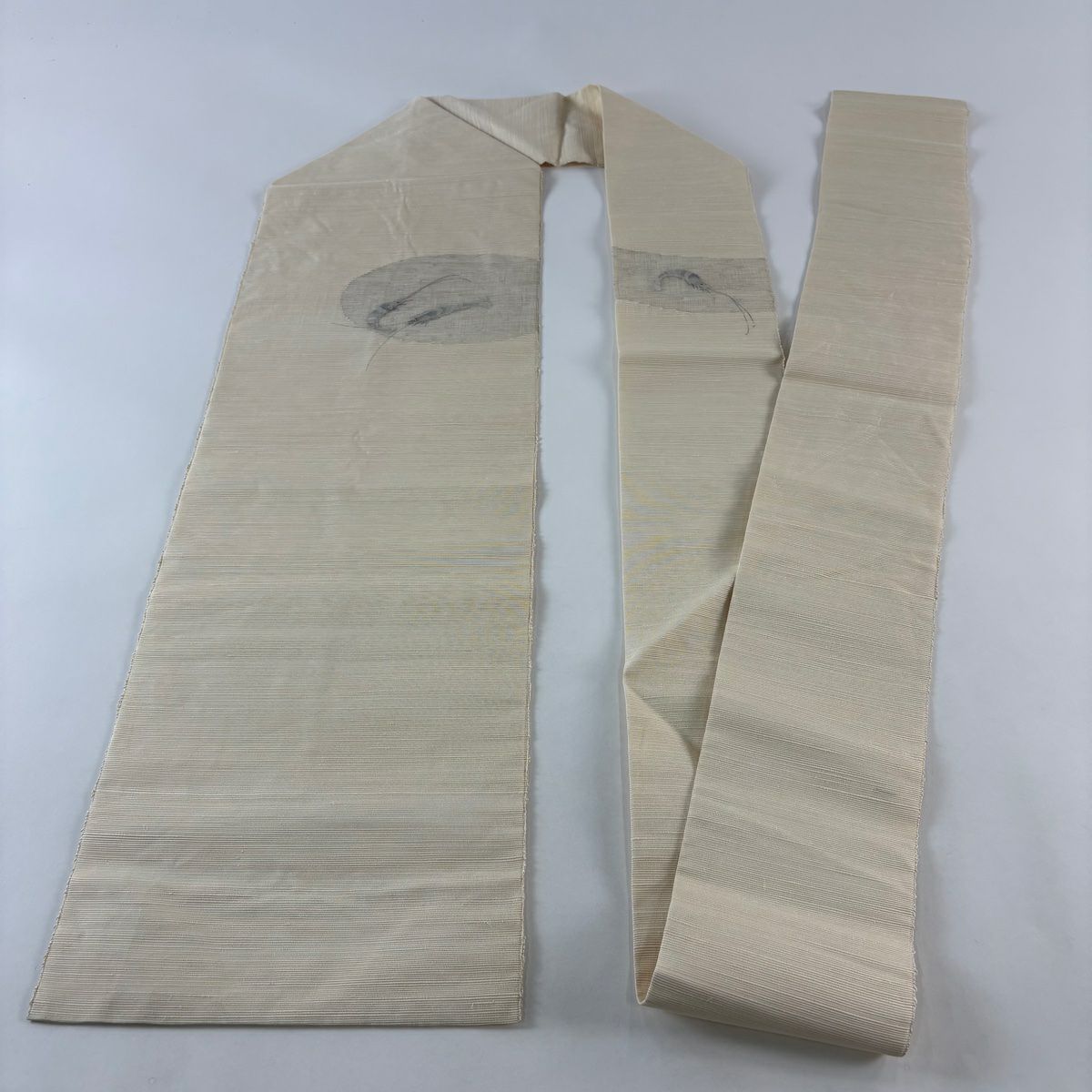 【美品】名古屋帶 秀品級 夏帶 海老 銀線 奶油色 純蠶絲